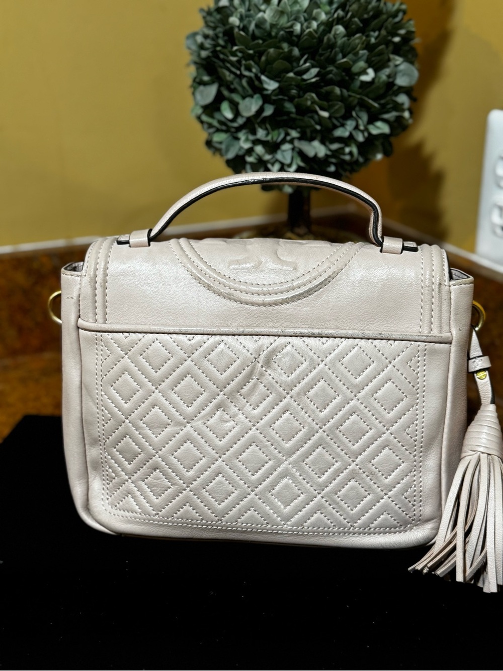 Tory Burch Fleming Blush Quilted Top-Handle Satchel with Tassel - Picture 2 of 13